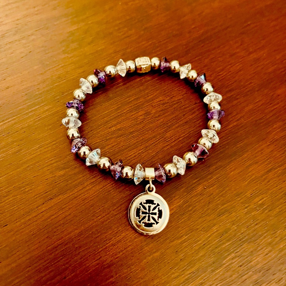 Rustic Cuff Purple and Gold Bracelet with Intricate Design